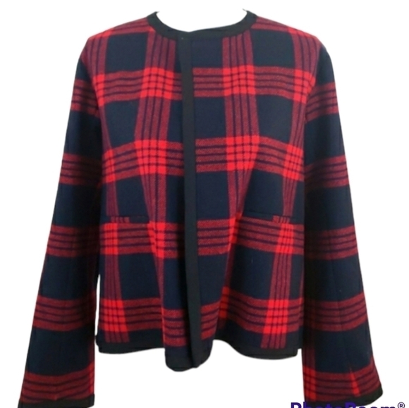 Zara~Woman Size M~Red/Black Plaid Oversized Wool Blend Coat Jacket Unlined. - Picture 1 of 12